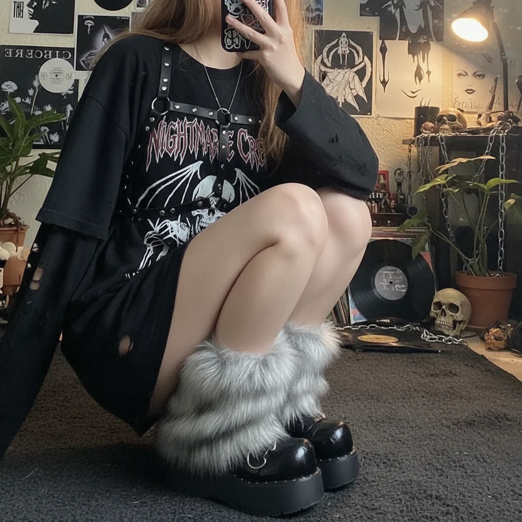 سميكة النساء الفراء تدفئة الساق تقليد الذئب الفراء أنبوب طويل الفراء الساق الجوارب الدافئة Y2k القوطية الشرير الفراء غطاء الركبة فتاة حار الشتاء