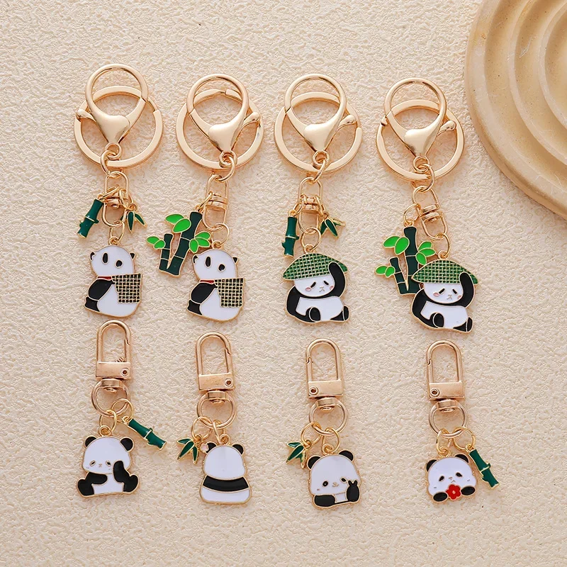 

Cute Panda Flower Keychain Couple Pendant Bag Chinese Style Creative Handmade Keyring Gift Key Chains Bag Accessories Pendants