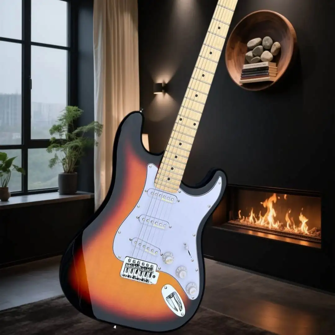 3 Color Sunburst Maple Fingerboard STOP Electric Guitar Single Tremolo Bright Tone Pop Blues Funk Performance Beginner Friendly