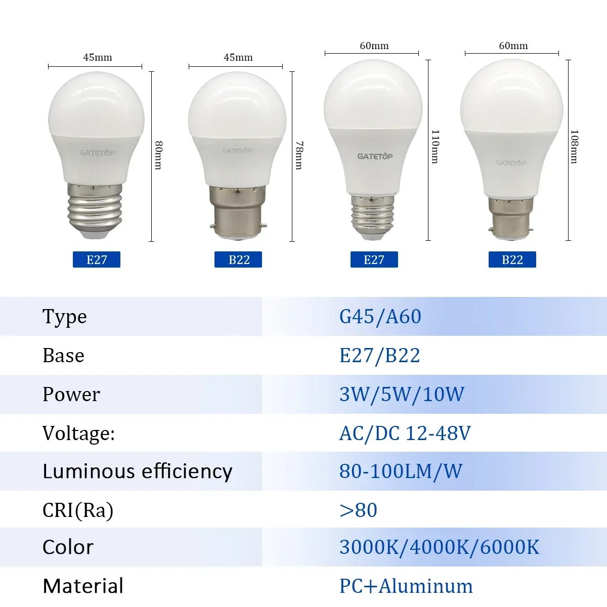 10PCS 12-48 Volt Low Voltage LED Light Bulb E27 B22 5W 10W Lighting Cold Warm White Lamp Work with Solar Lighting System Outdoor