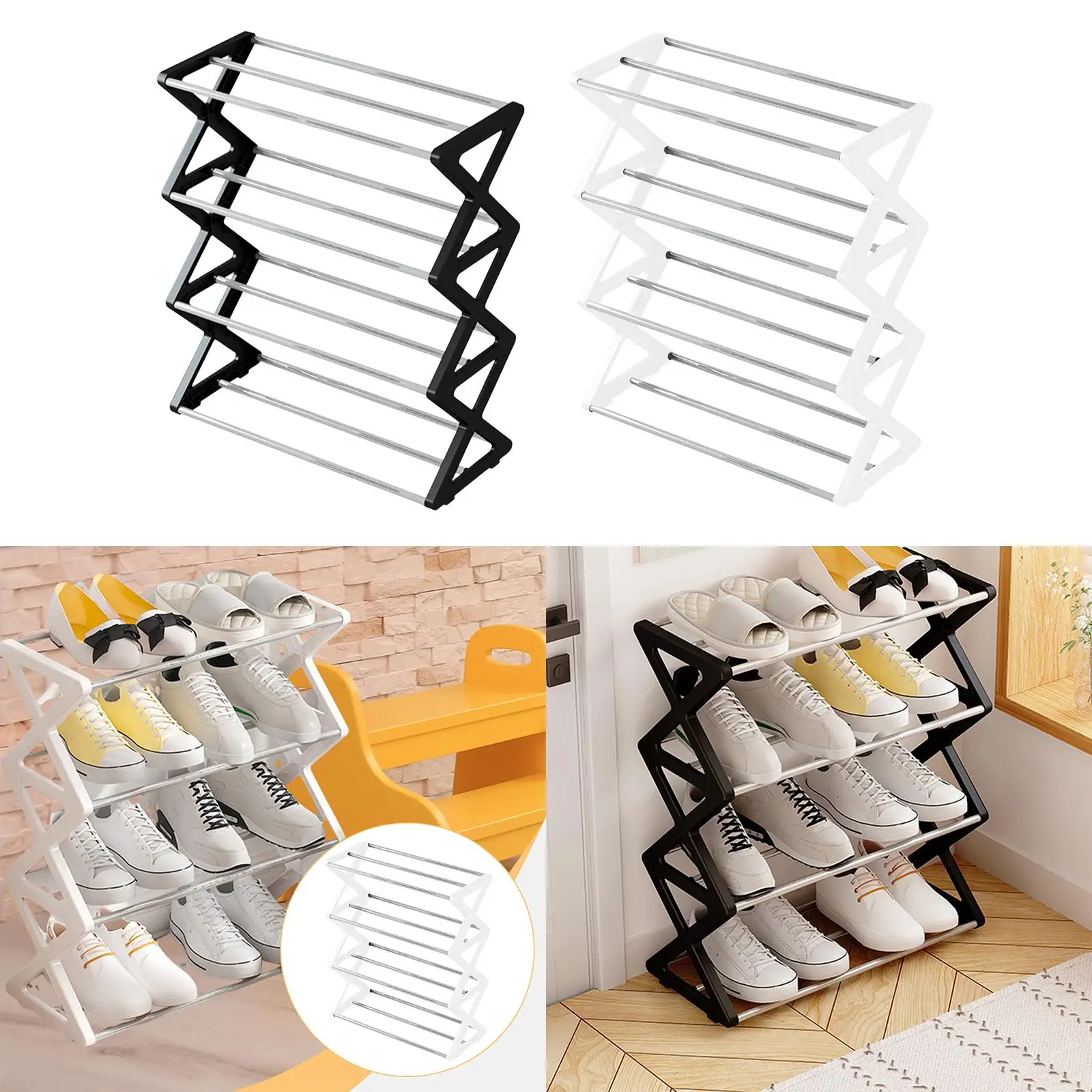 4 Tiers x Shaped Shoe Rack Organizer 16.5x7.3x19.5inch Space Saving Lightweight