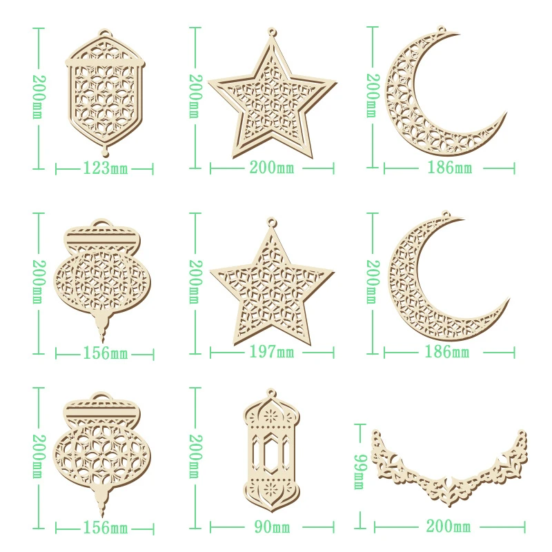 3 pezzi in legno Eid Mubarak appeso ciondolo ornamento Ramadan Kareem regalo Islam musulmano casa decorazione della tavola fai da te forniture per