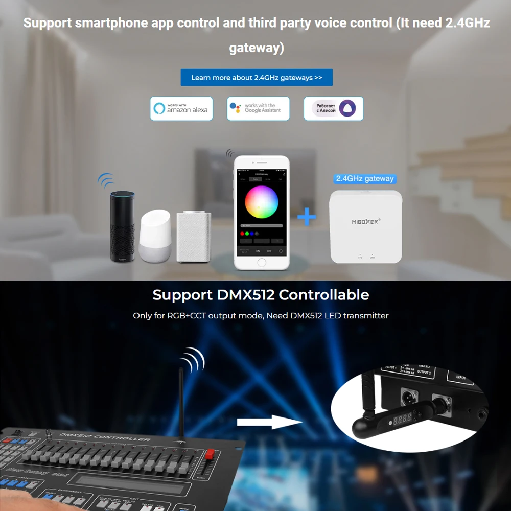 Miboxer 2.4G RF Remote Control E2-RF 2 3 w 1 LED Controller Single color Dual white RGB RGBW RGB+CCT LED Strip Light Dimmer