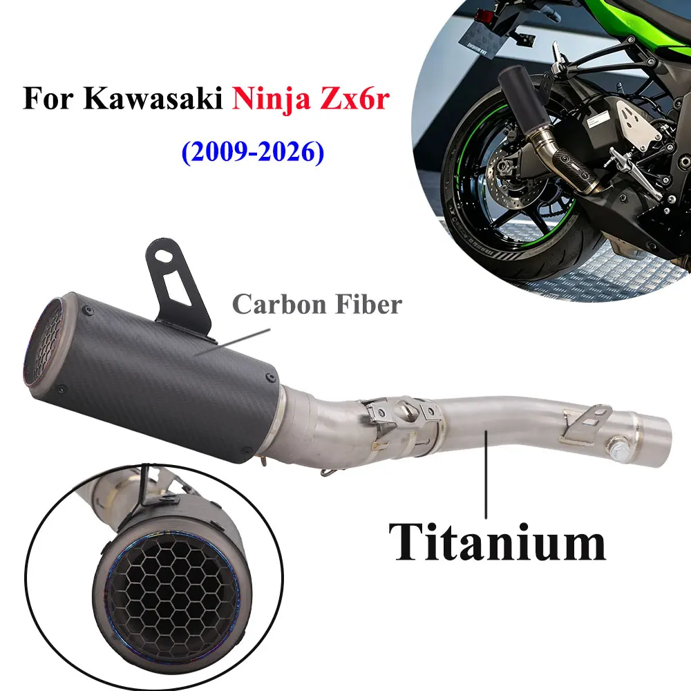 Titanium Carbon Pipe For Kawasaki Ninja Zx6r 636 2009-2026 Motorcycle Exhaust Escape System Middle Link Pipe Zx6r Muffler