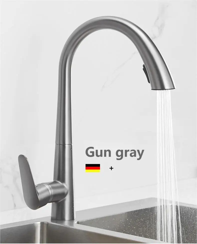 

Kitchen Faucet Mixer 360 Degree Turn Pull Out Spout 60cm Hose Gun Gray Chrome color