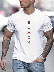 3D printed men's casual loose summer T-shirt,round neck short sleeved T-shirt with black print,2024 summer new style