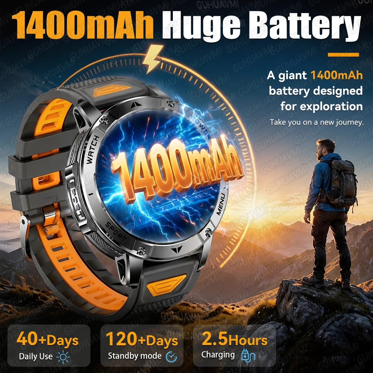 Newly 1400mAh Battery SmartWatch IP68 Swim LED Flashlight Bluetooth call Heart Rate Monitor Sports Clock Smart Watches Men Gifts