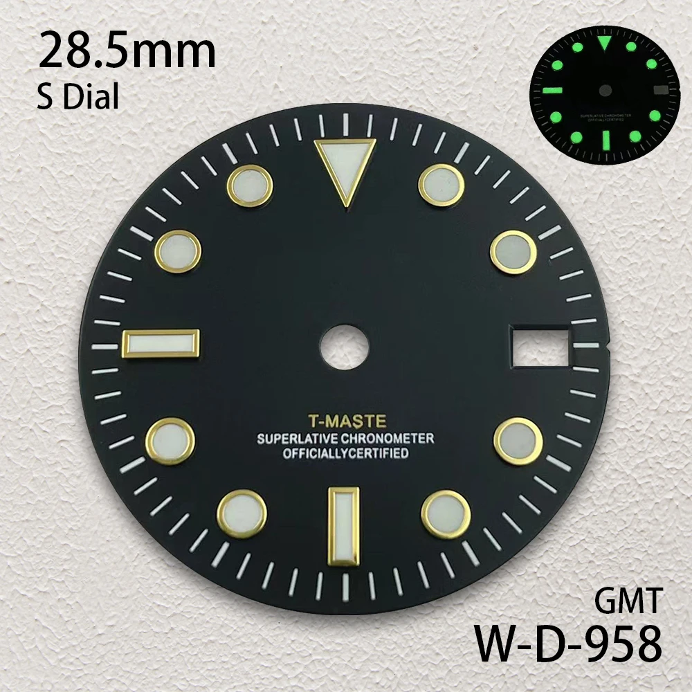 28.5mm S Logo GMT Dial Fit NH34 Japanese Movement Green Luminous Watch Modification Accessories