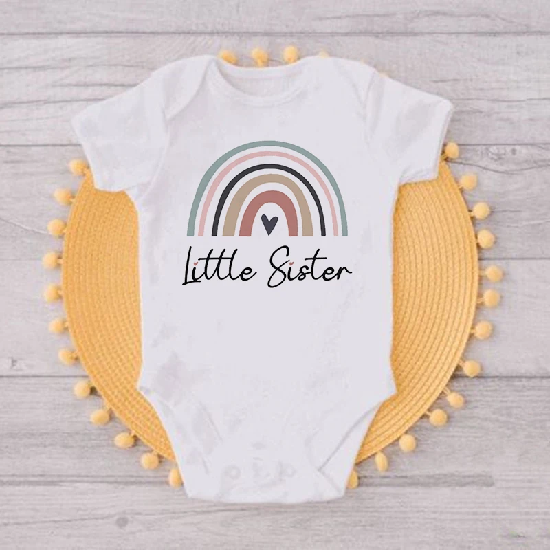 Grote zus zusje kinderen tshirt meisjes broer of zus T-shirt baby bodysuit oudere zus jongere zus tee shirts regenboog kleding