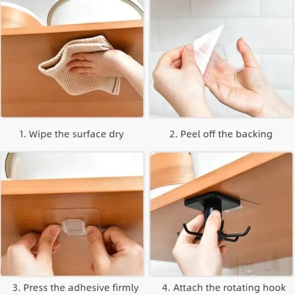 رف تخزين دوار 360 درجة، 6 مخالب، أرفف متعددة الوظائف لتوفير المساحة، خطافات مثبتة على الحائط