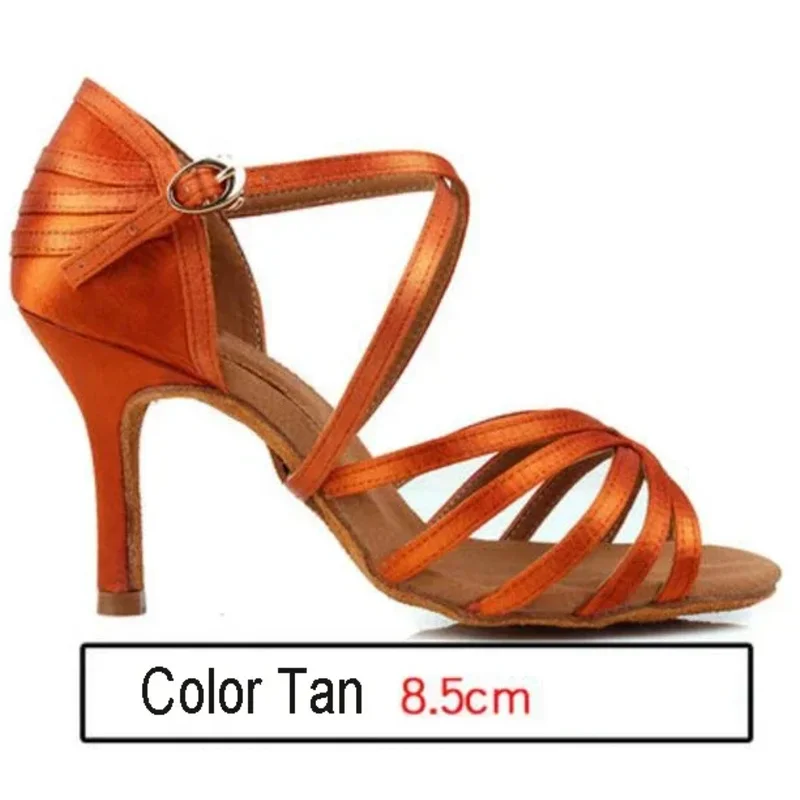 CyLatin أحذية الرقص حذاء نسائي بكعب عالٍ الحرير الساتان أحذية الرقص سيدة لينة أسفل أحذية الرقص كعب 8.5 سنتيمتر الفتيات السالسا قاعة الرقص الأحذية