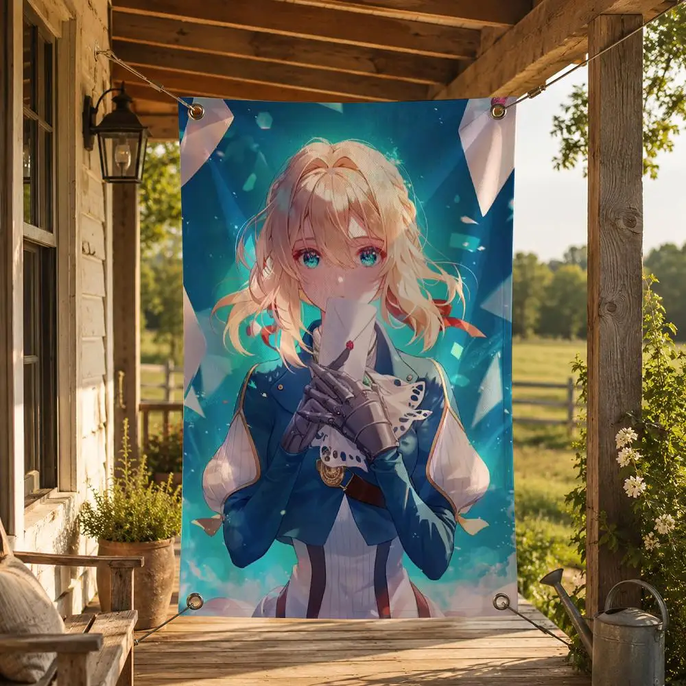 Anime V-Violet Evergarden Flags Decorative Flag Banner for Indoor Outdoor Wall Garden Yard Porch Patio Home Party Decor