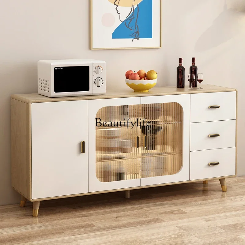 

Solid wood new Chinese dining side wine cabinet integrated against the wall modern simple storage cabinet