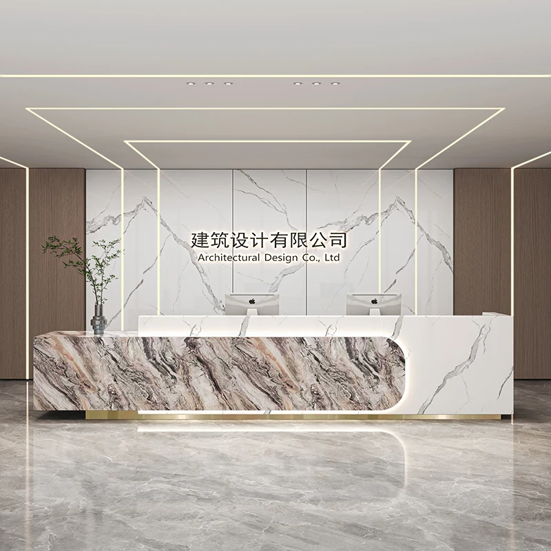 Restaurant Blue Front Desk Reception Counter White Classic Modern Reception Desks Beauty Salon