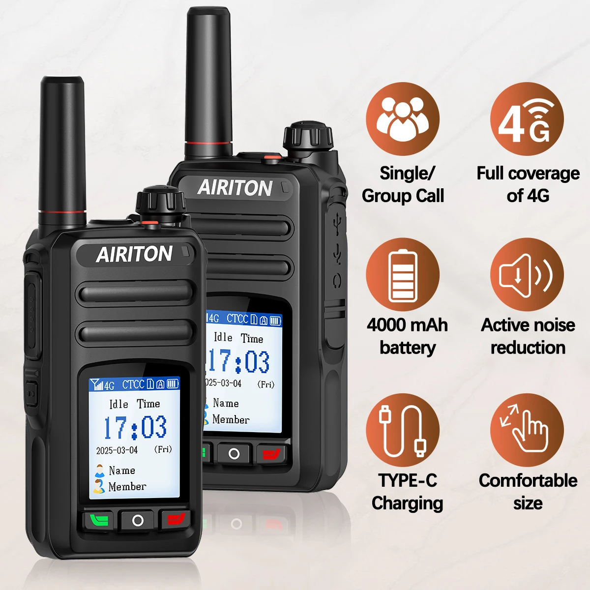 2PCS AIRITON AI-K8 Global POC Walkie Talkie Network Fast Radio Unlimited Range Nationwide 4G 5000 Miles Handheld Two Way Radio