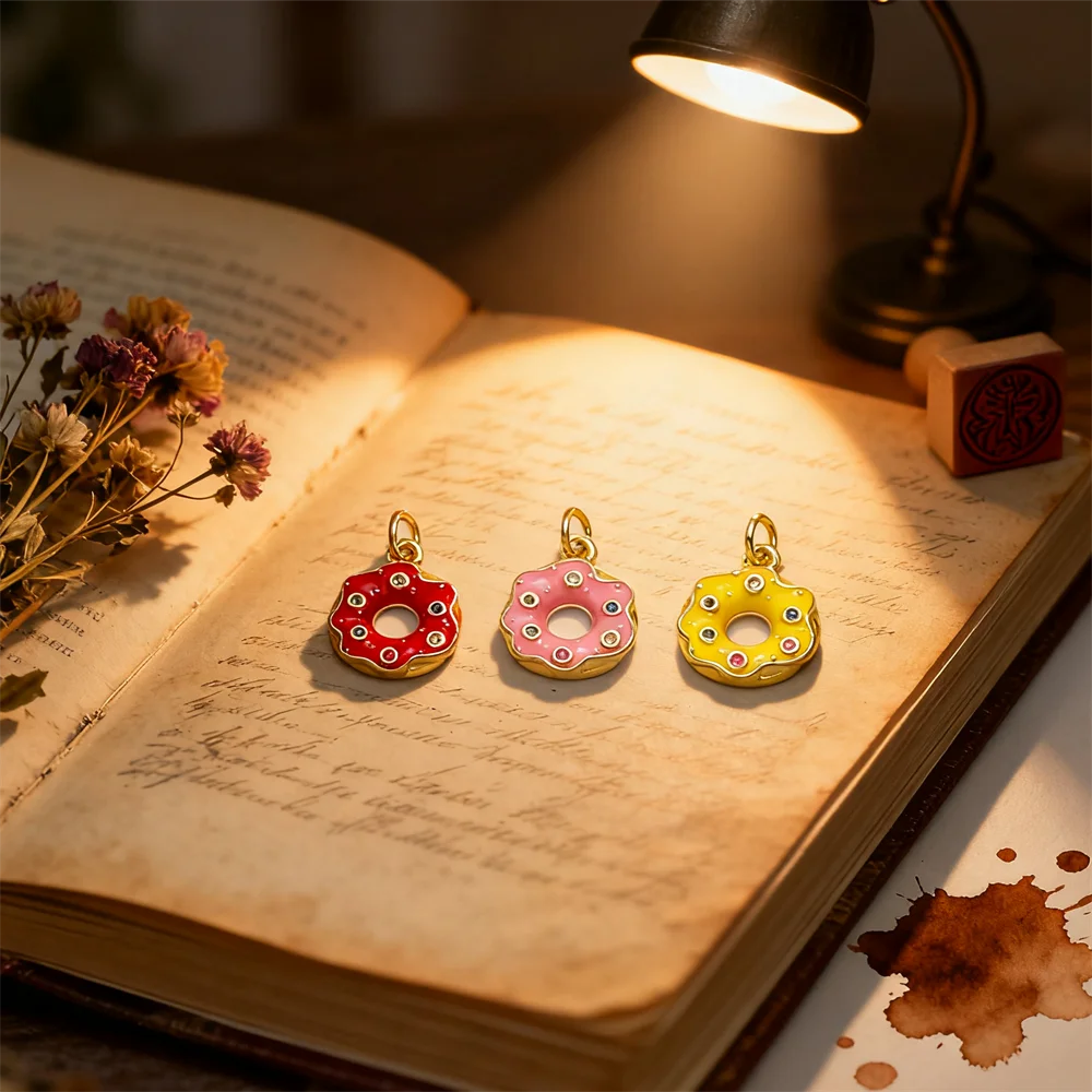 

4Pcs Pendants Sparkling Brass Donut Charms Enamel Colorful Zirconia Diy Jewelry Accessories for Necklace Bracelet for Women Men