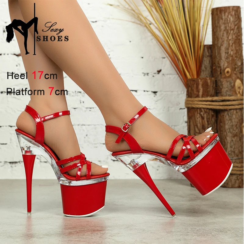 Shoes For Women Platform Heels Ankle Strap Sexy Sandals 17CM Ultra High Heels Fashion Nightclub Stripper Shoes Summer Stilettos