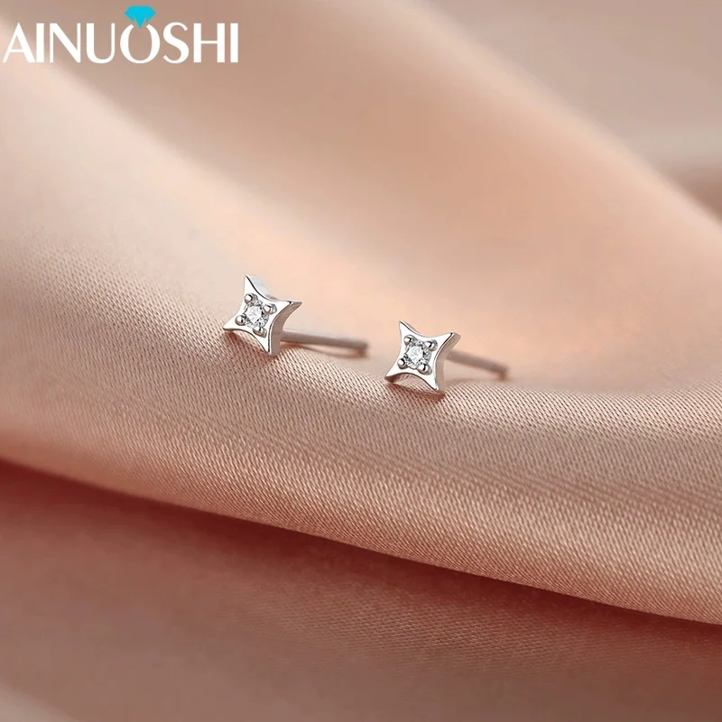 

AINUOSHI Mini Star Earrings for Women 925 Silver Cubic Zirconia Star Stud Earrings Anniversary Birthday Wedding Jewelry Gifts