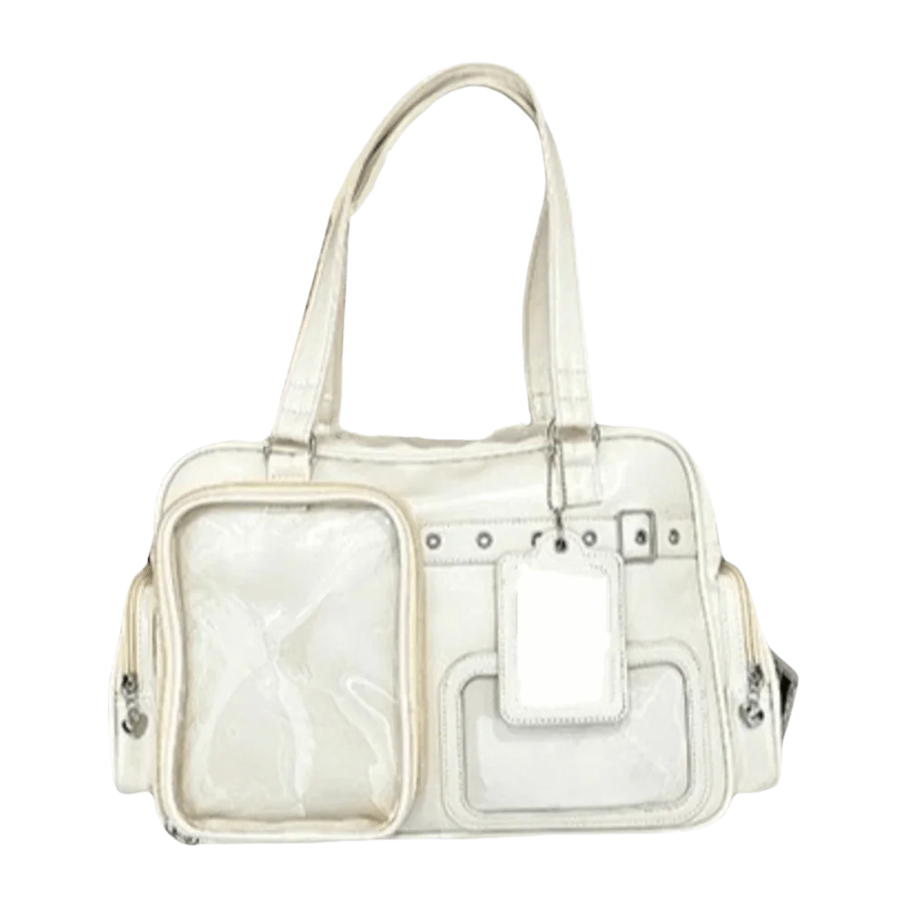 PU Leather Japanese Crossbody Bag Multi-pocket Design Zipper Storage Transparent Ita Bag Simple DIY Badge Display