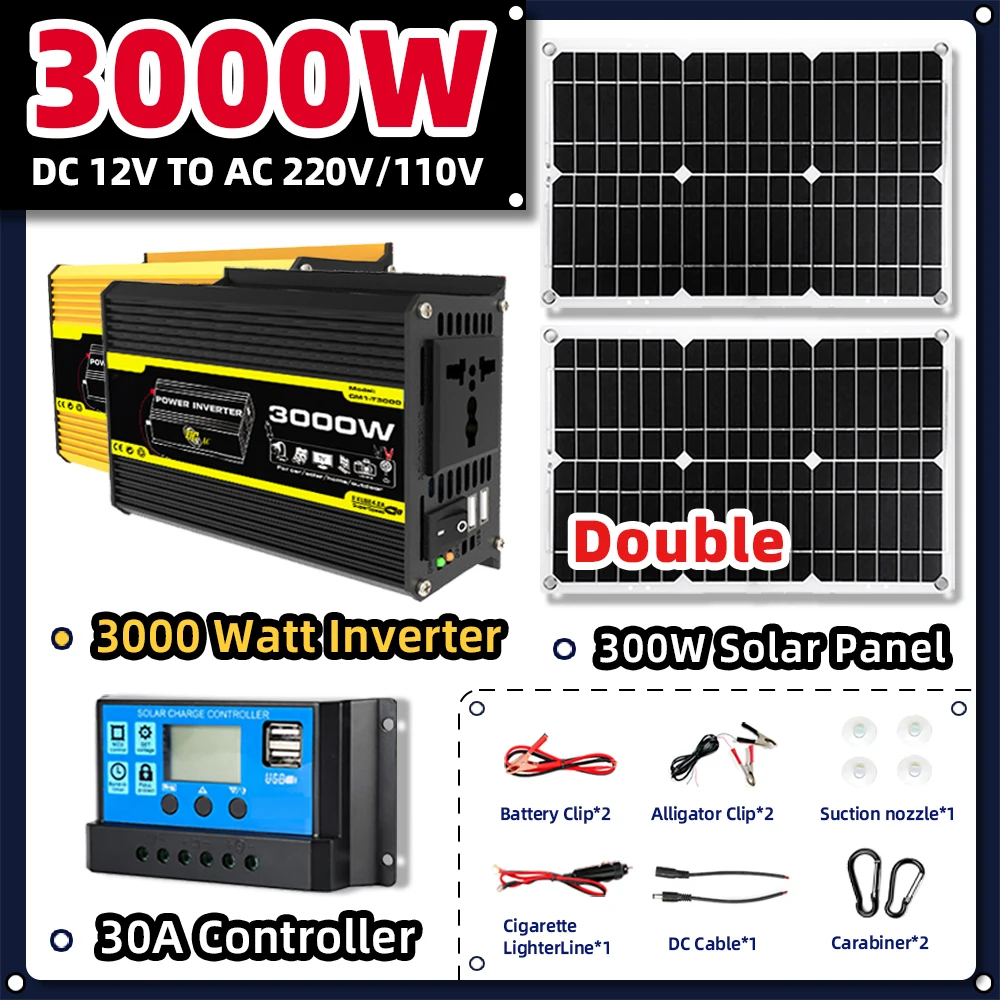 3000w Inverter Solar Power System Sets Portable Outdoor Power bank Storage Kit Solar System Camping equipment for home  supplies