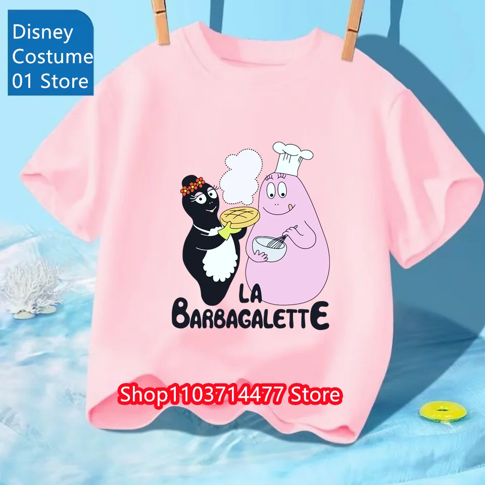 الأطفال الصيف نابضة بالحياة Barbapapa الرسوم المتحركة شخصية كرتونية طباعة تصميم س الرقبة خفيفة الوزن ورائعة قصيرة الأكمام تي شيرت