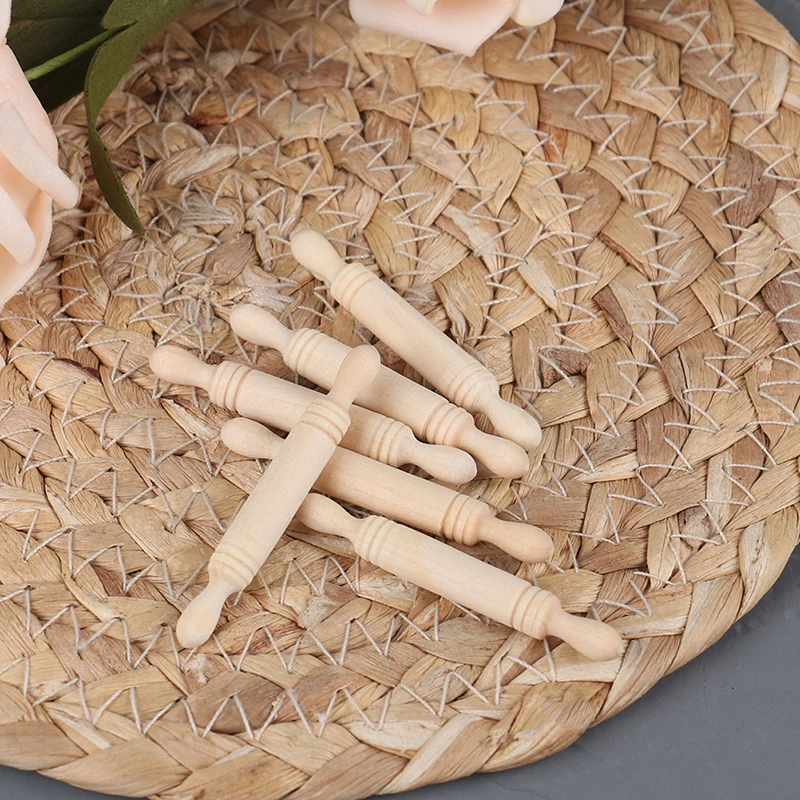 6pcs/set 1:12 Dollhouse Miniatures Wood Rolling Pin Model Kitchen Accessories