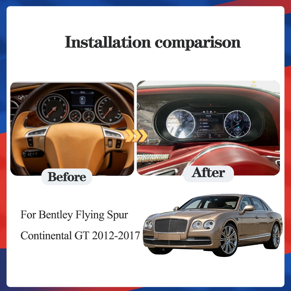 12.3‘’Digital Instrument Cluster For Bentley Flying Spur Continental GT 2012-2017 CarPlay Speedometer Dashboard virtual cockpit