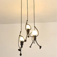 Vintage Iron Little Man Modern Arts Chandelier LED Ceiling Lamp Home Living Room Children Bedroom Decor Black E27 Pendant Lights 4