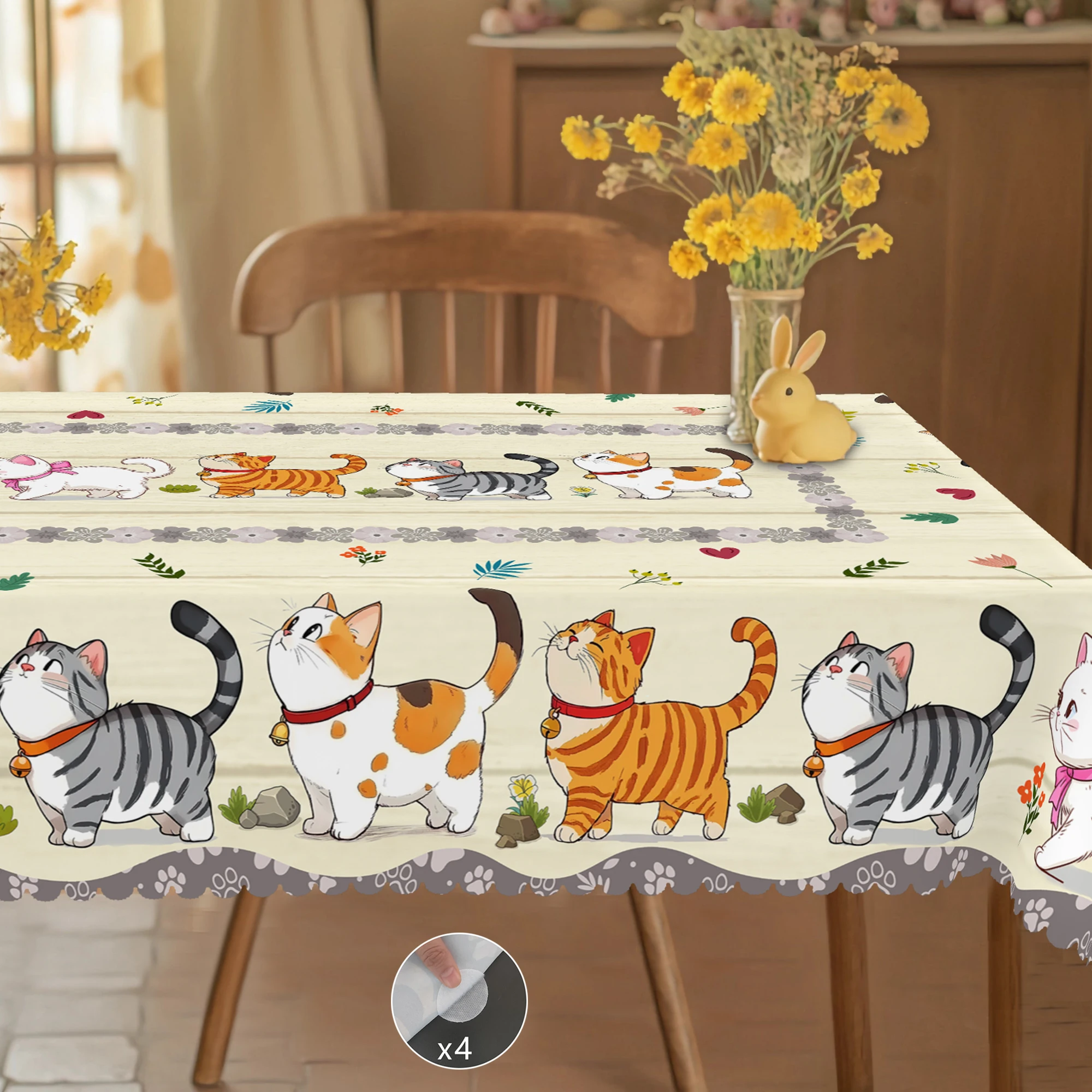 مفرش طاولة مطبوع عليه موضوع QW Cat بنمط قطة لطيف، مناسب لتزيين حفلات أعياد الميلاد في الحديقة في الداخل والخارج