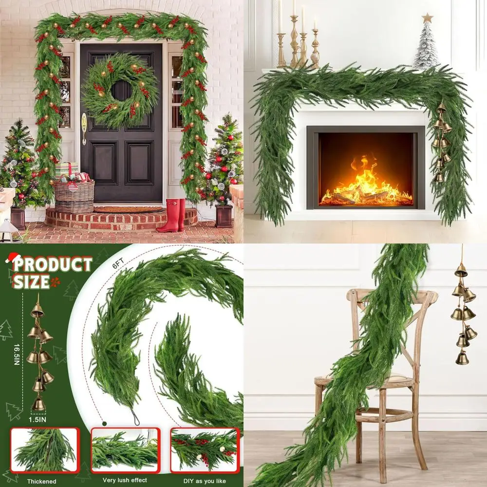 

6-Foot Realistic Touch Cedar Christmas Garland with Bells, Ideal for Mantel, Table, and Outdoor Stair Railings