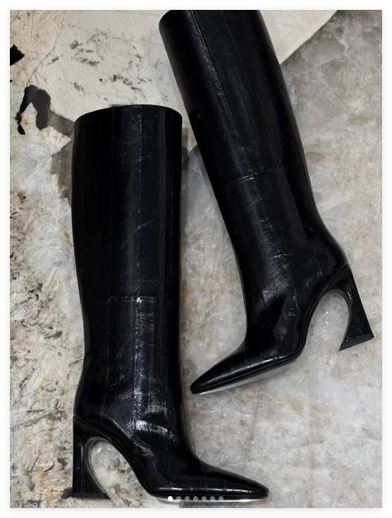 

Crocodile Leather Black/Brown Knee High Boots Leopard print Women's Runway 2025 New in Strange Style Boots Designer Shoes