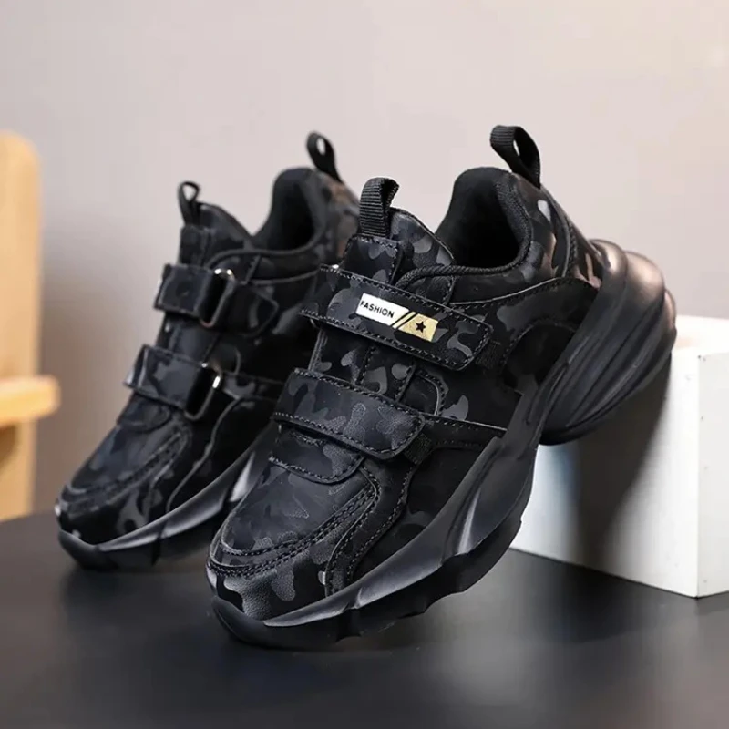 소년 캐주얼 신발 블랙 가죽 플랫 학생 운동화 어린이 운동화 미끄럼 방지 소녀 경량 스포츠 테니스 신발