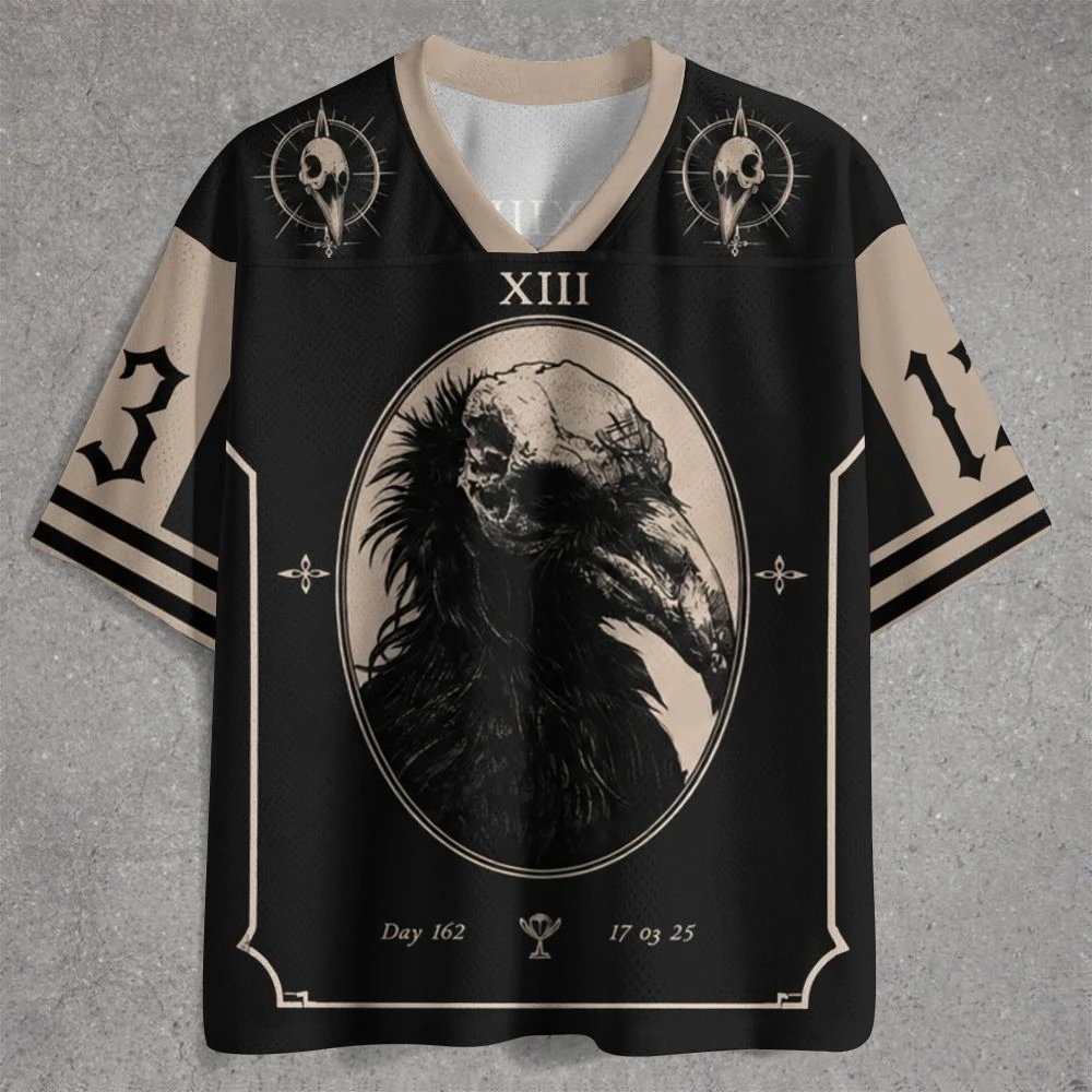 Camiseta de Jersey para Hombre con Gráfico de Calavera de Pájaro Gótico Oscuro, Camiseta de Manga Corta con Cuello en V y Estampado 3D Místico de Tarot XIII, Camiseta de Moda Urbana para Halloween