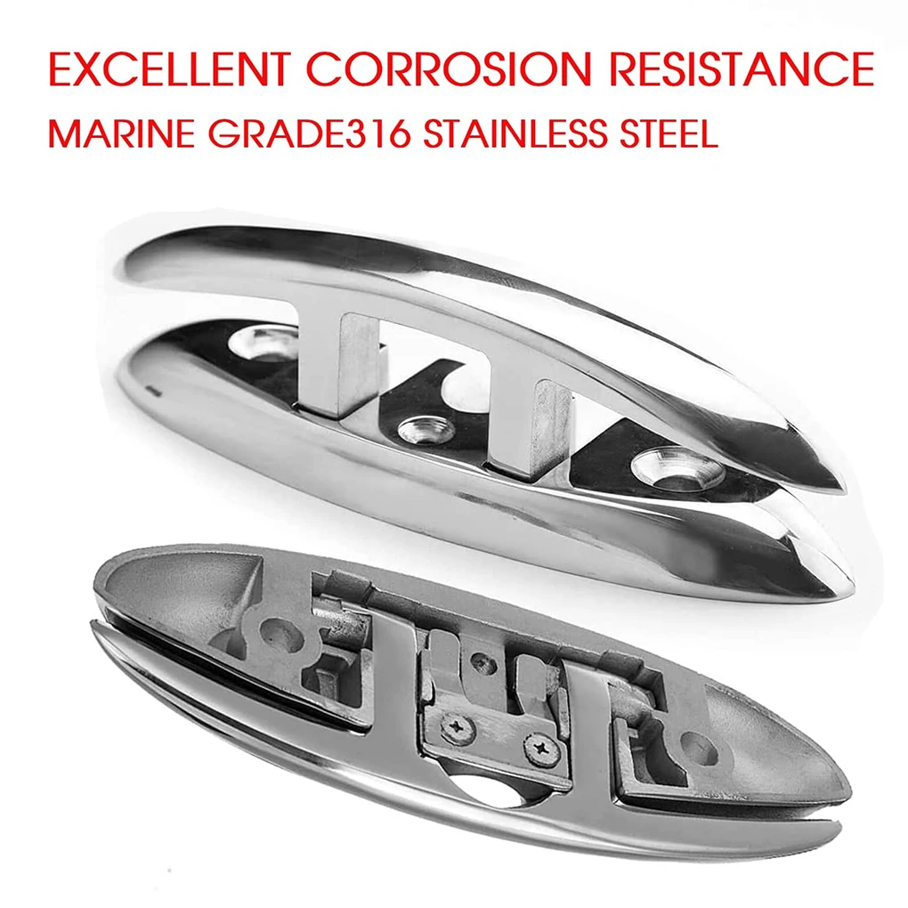 

Stainless Steel Boat Deck Foldable Cleat Portable 5-inch Pre-drilled Mirror Polished Replace Mooring Cleats Hardware