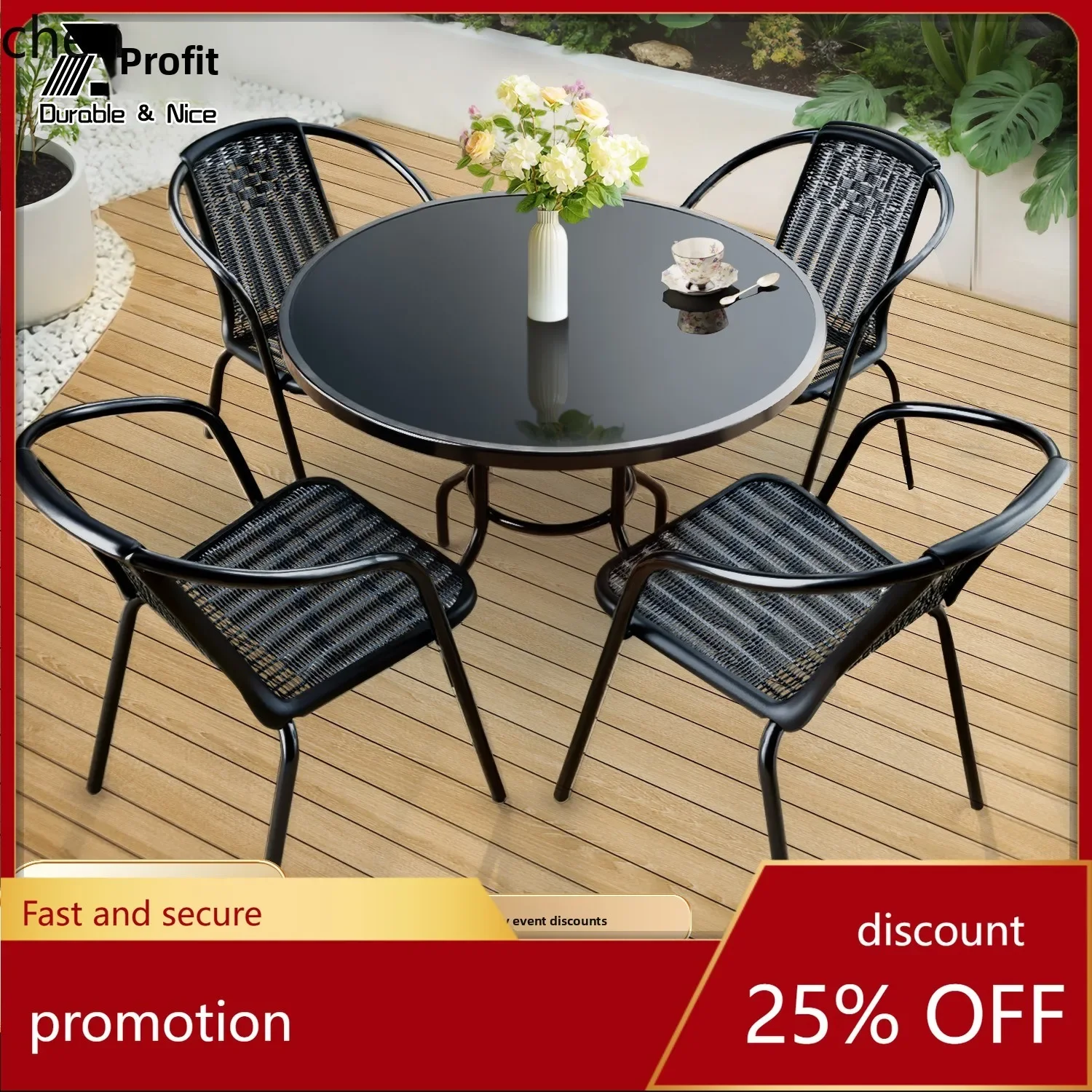 Outdoor Table and Chair Waterproof Sunproof Rattan Iron Art Combination Open-air Garden Balcony Popular Leisure Courtyard Set