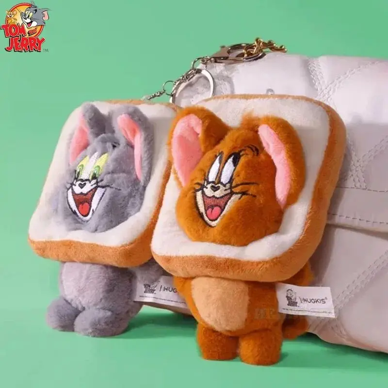 Original 12 cm Toast Brot Tom und Jerry Plüsch-schlüsselanhänger Katze Plüsch Anhänger Schultasche Schlüsselanhänger Kleine Puppe Nettes Paar geschenk
