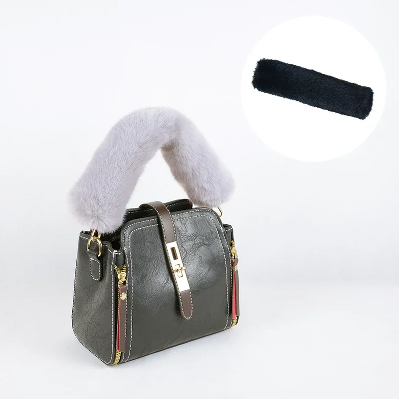 2023 Environment-friendly Imitation Marten Handle faux mink furry Bag Accessories Fastener Cover Straps For Women bags handles