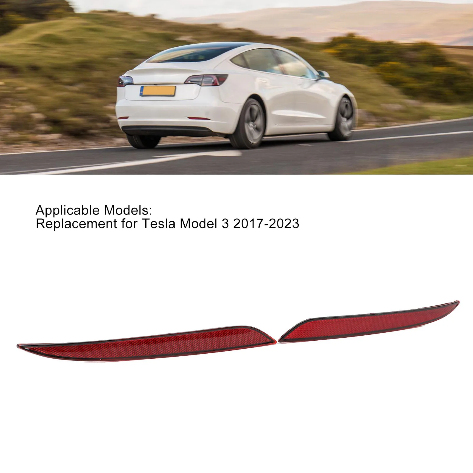 1 Pair Rear Bumper Reflector 1077406‑00‑F Rear Bumper Red Reflector Lens Replacement For Tesla Model 3 2017 To 2023