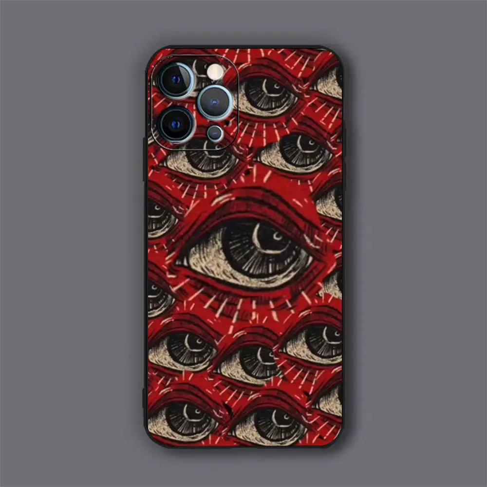 Spooky Scary Red Eye Face Phone Case For Apple iPhone 15 14 13 12 11 Pro XS Max Mini 7 8 Plus X XR SE Black Soft Silicone Cover