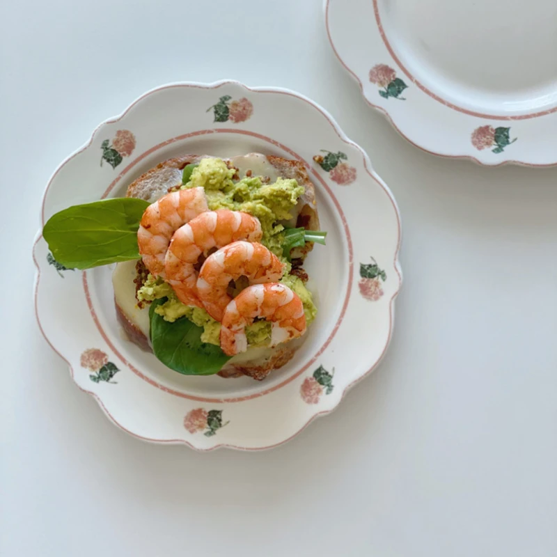 

Retro Pink Floral Breakfast Plate, French Style, Ceramic Bread Plate, Cute Dessert Plates