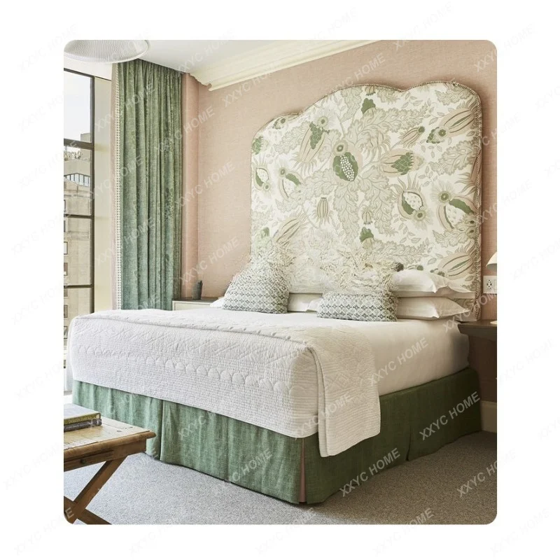 Vintage Fabric Upholstered Solid Wood Green Forest Magic Bed Storage Ottoman Double Wedding  Farmhouse