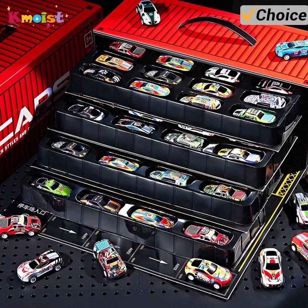 Samochody do ciągnięcia Baby Mini Metal Diecast Vehicles Party Favor Inertia Race Car Toys z pojemnikiem do przechowywania Zabawka dla chłopców Prezenty