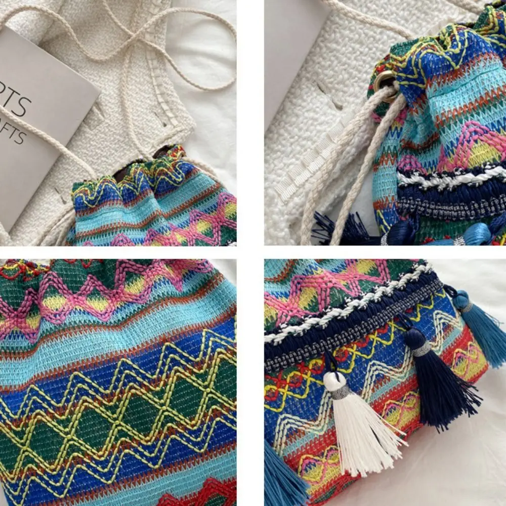 Bag Printing Bucket Bag Embroidery Bohemian Cloth Handbag Crossbody Bags Drawstring Bag Women Shoulder Bag Ethnic Style Bag