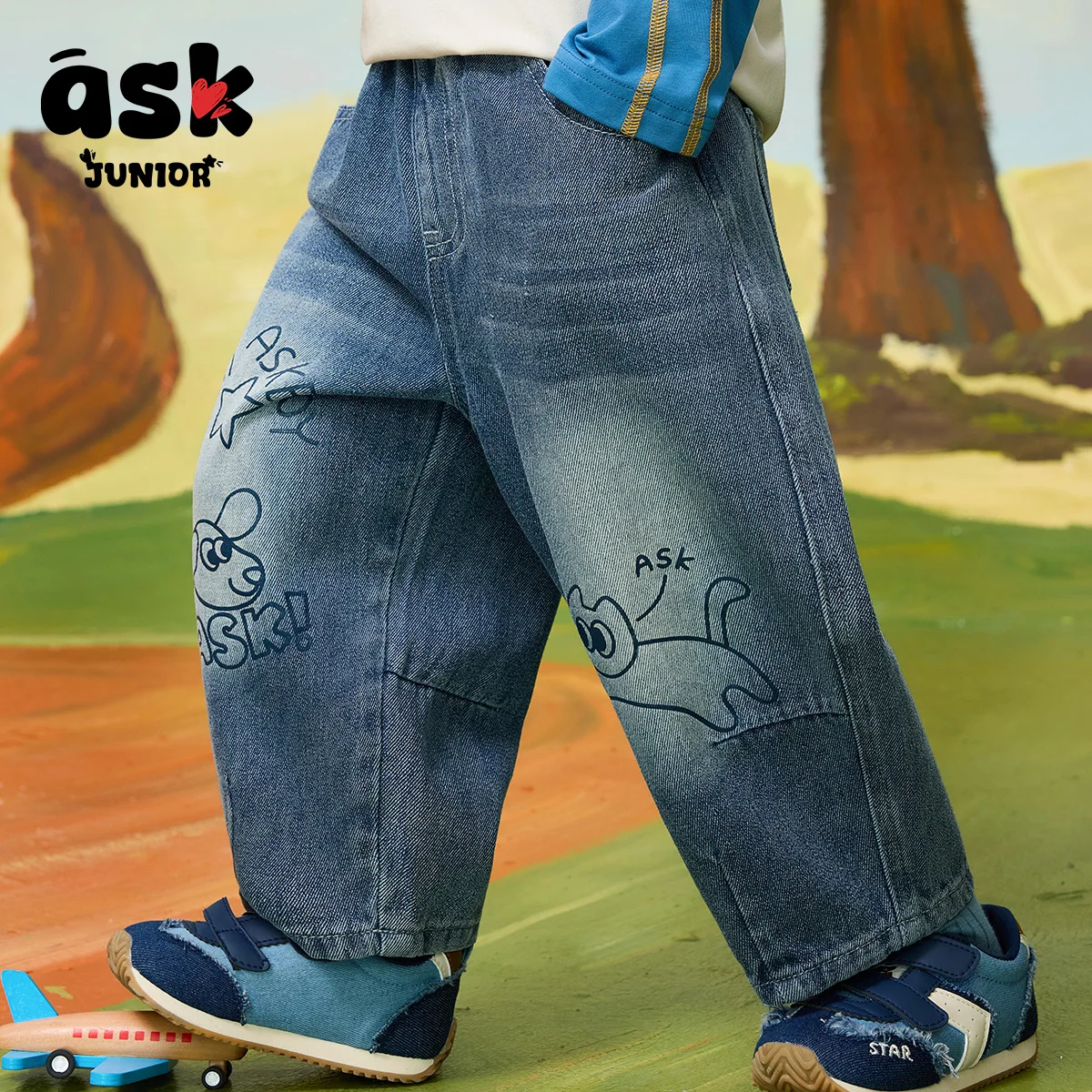 بنطال جينز مطبوع مطبوع عليه جرافيتي للربيع للأطفال الأولاد سراويل رياضية غير رسمية