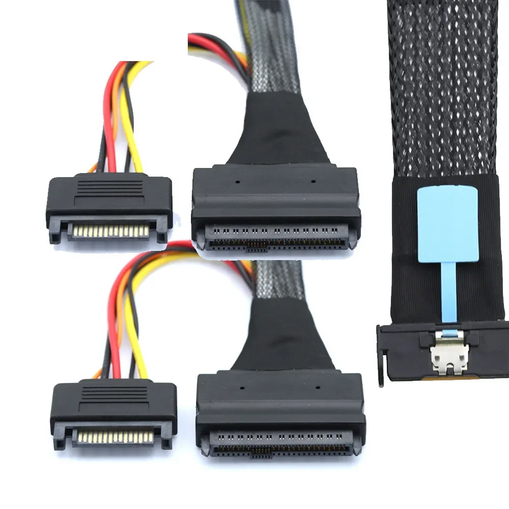 PCIE5.0 Slimline SAS MCIO 8i 74Pin To Dual SFF 8639+15P Server Data Connection Cable Customizable SFF-8611 8087 8654 8643 U.2