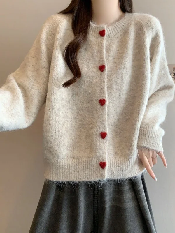 

Large Size round Ne Knitted Open Cardigan Women's Loose Long Sve Sweater Spring Autumn Faion Casual Sle Button Detail