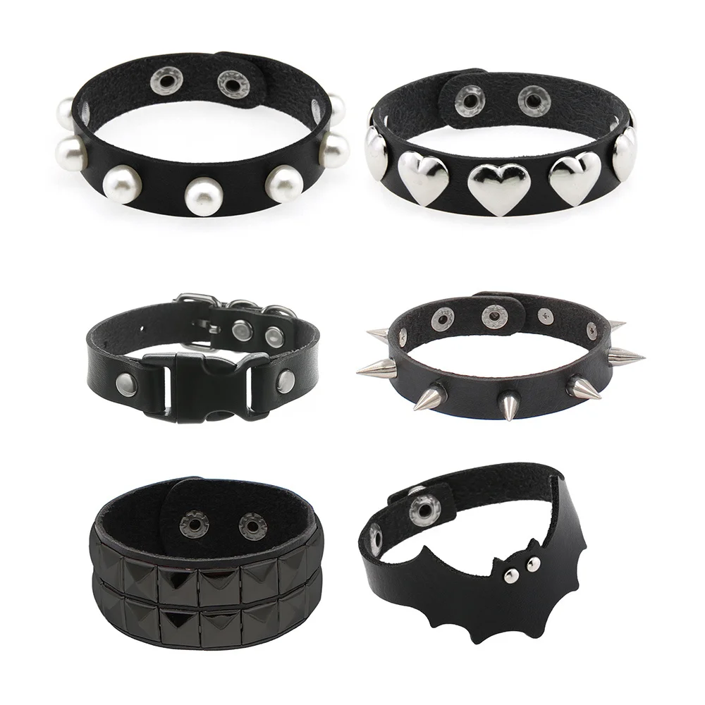 90s New Punk Style Leather Bracelet Bangle Rivets Spiked Gothic Rock PU Leather Bracelet Jewelry