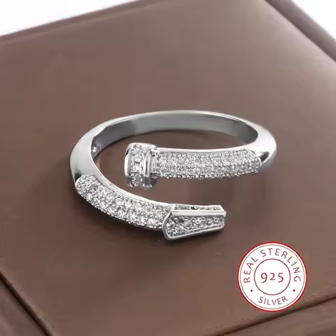 Classic Design Full Diamond Zircon Nail Ring Fashion Everything 925 Silver Ladies Fine Jewelry Light Luxury Birthday Party Gift