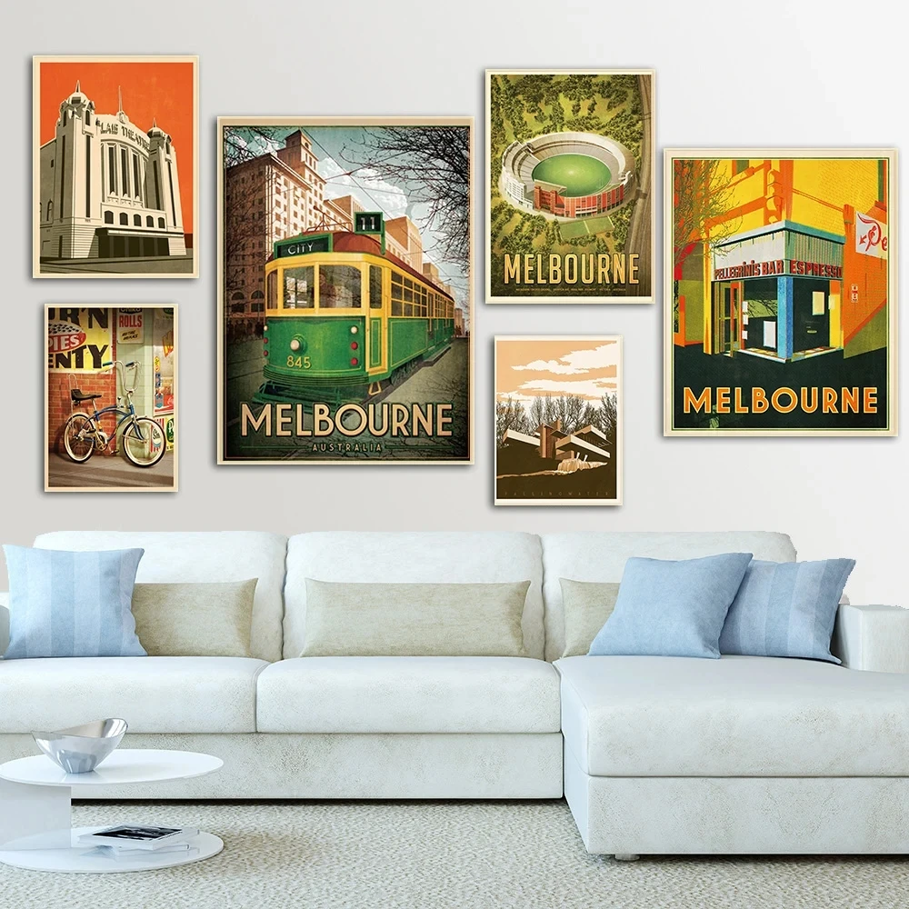 Melbourne-Póster impreso de Tram Palais, teatro, suelo de Cricket, arte nórdico, pintura en lienzo, arquitectura, imágenes de pared, decoración del hogar