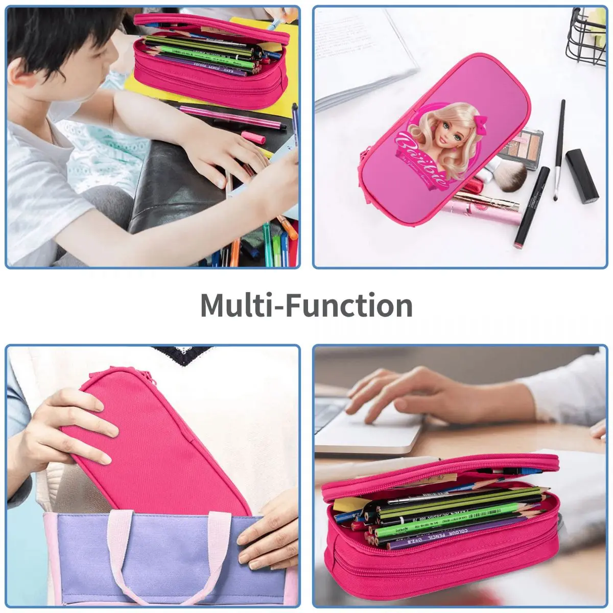 Pink Barbie Girl Barbie Doll Pencil Cases Fashion Pen Bags Student Large Storage School Supplies Zipper Pencilcases